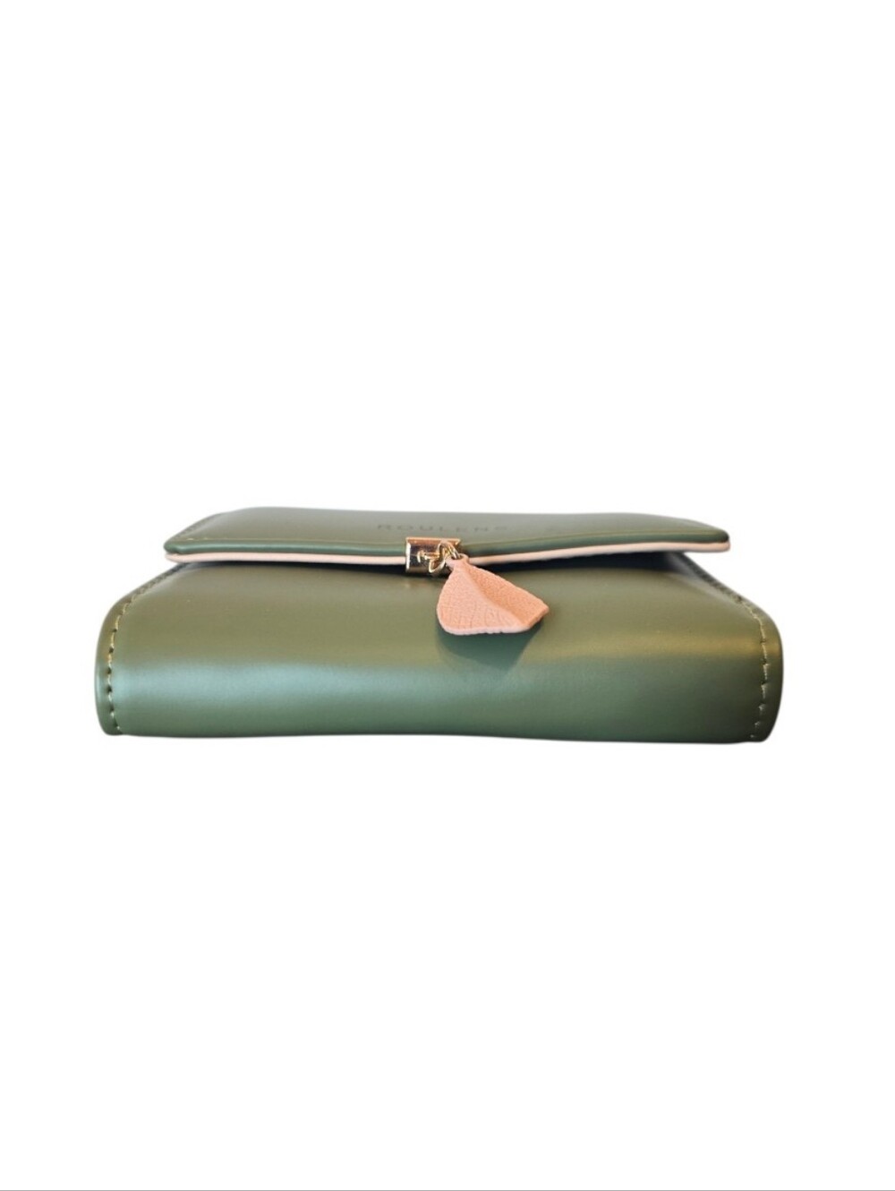 Roulens RFID Green Blush Pink Faux Leather Bifold Snap Wallet - Picture 8 of 12